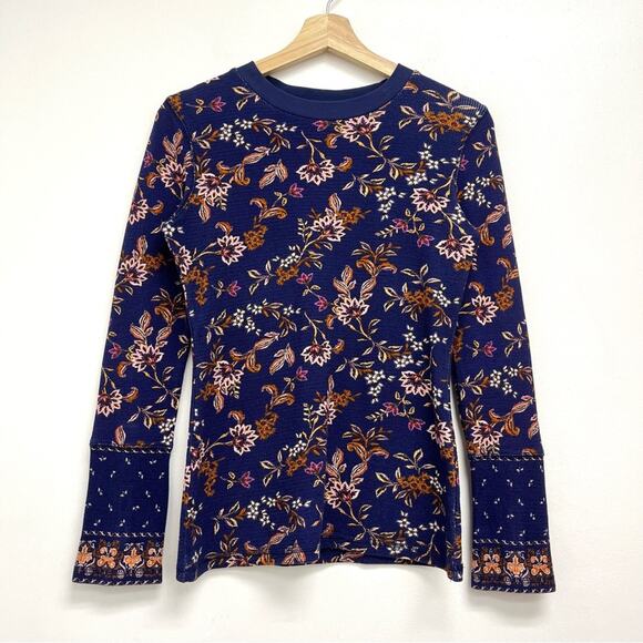 Sundance Loretta Waffle Knit Thermal Floral Bohemian Boho Long Sleeve Tee Small - Picture 1 of 14
